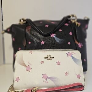 Coach Black and White Star Patterned Shoulder Bag Set
